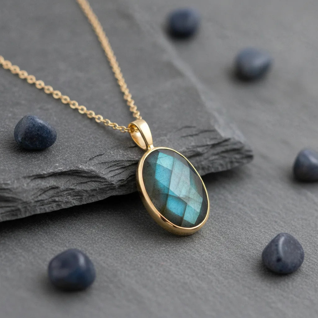 Collier Labradorite Argent 925 Plaqué Or