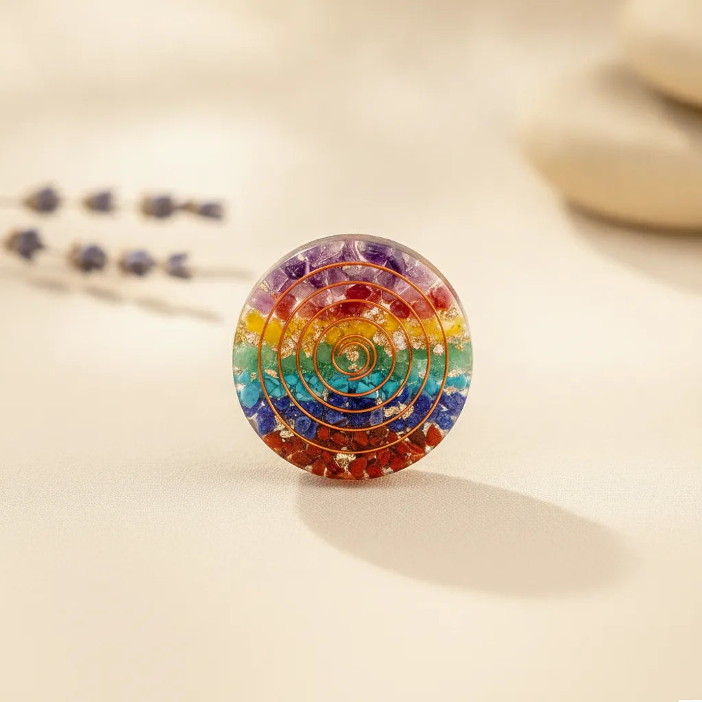 Pendentif Orgonite 7 Chakras Rond - Équilibre Énergétique