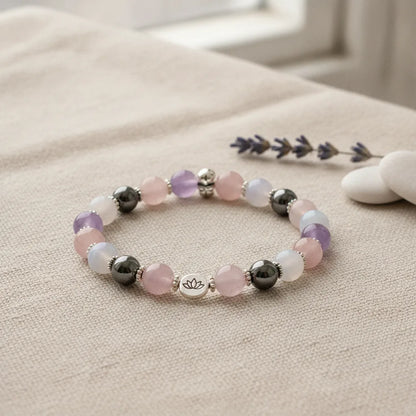 Bracelet Ménopause Sereine : Calcédoine, Améthyste, Pierre de Lune