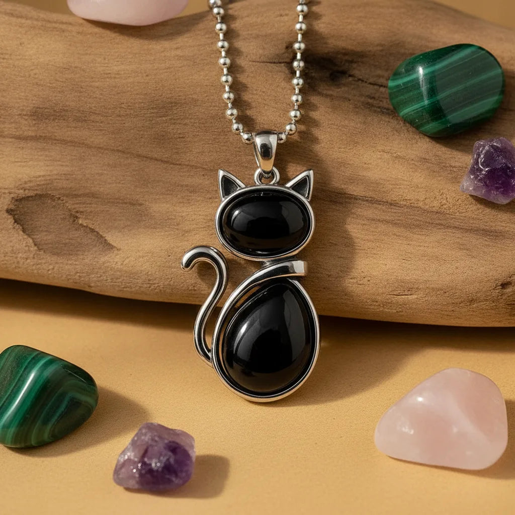 Pendentif Chat Pierres Naturelles : Joie & Intuition
