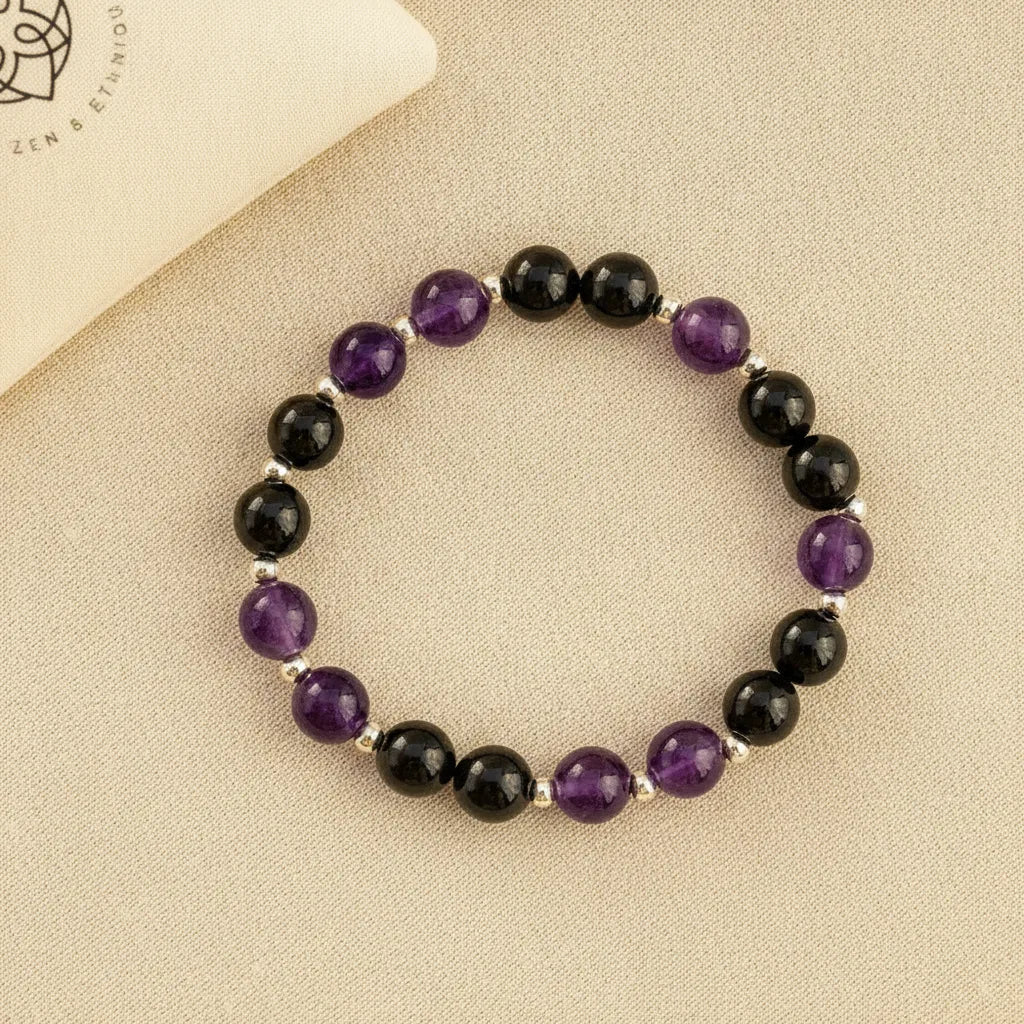 Bracelet Protection Sacrée : Oeil de Tigre, Labradorite, Obsidienne