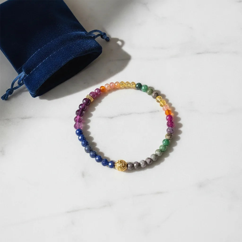 Bracelet 7 Chakras Précieux Pierres Naturelles Luxe