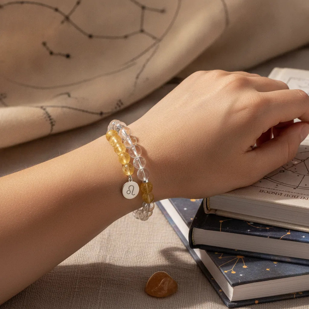 Bracelet Astrologique Personnalisé - Votre Signe & Cristal de Roche