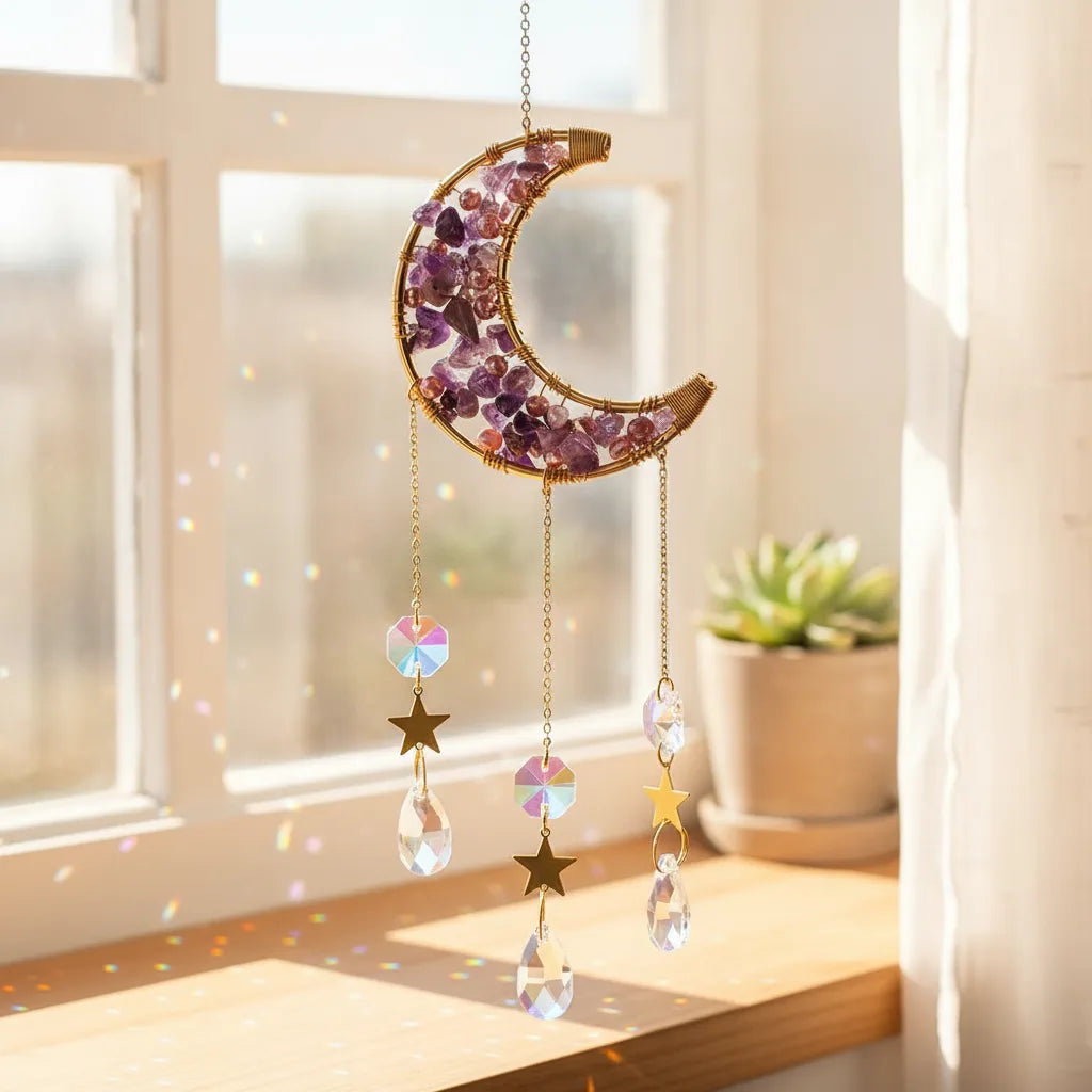 Capteur de Soleil Lune Enchantée - Améthyste, Aventurine ou Opaline