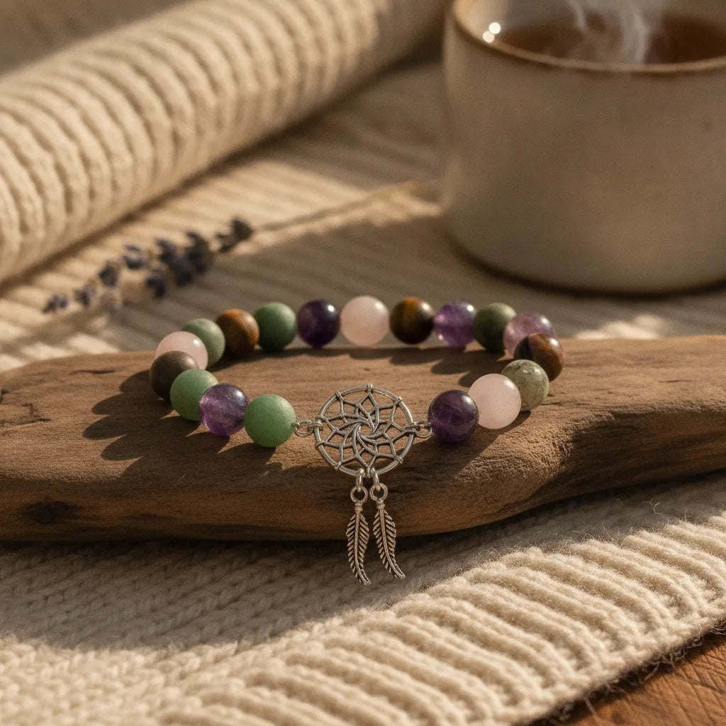 Bracelet Attrape-Rêve Améthyste & Quartz Rose