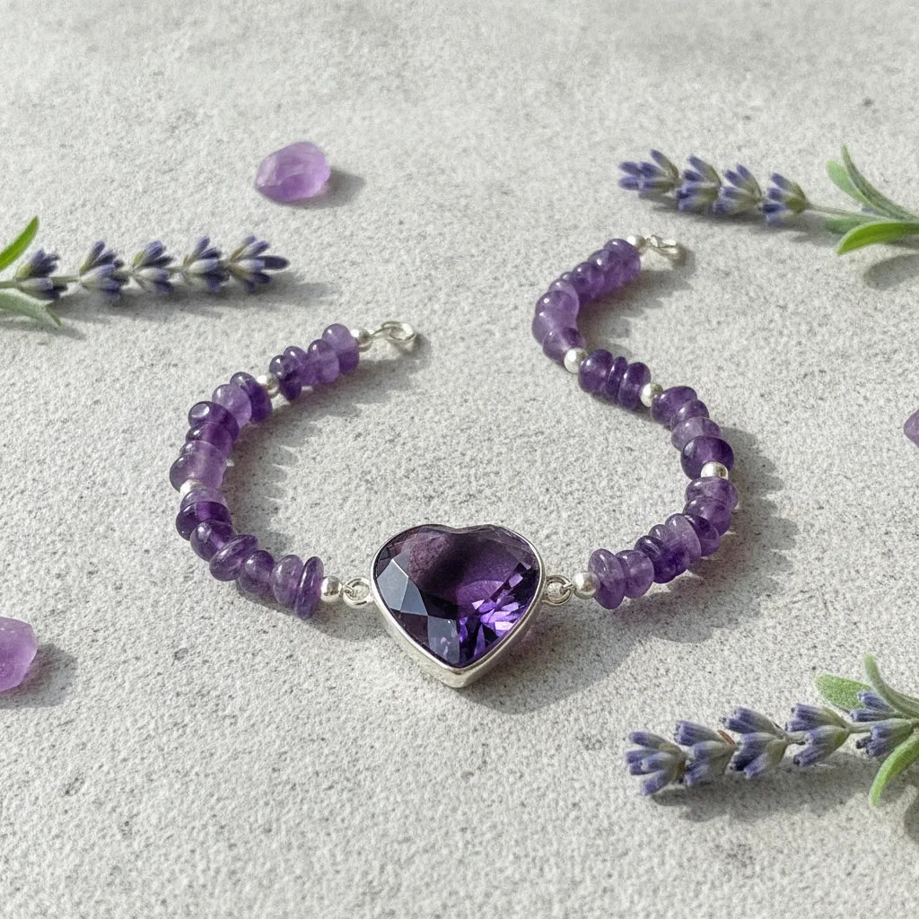 Bracelet Cœur Améthyste : Élégance & Sérénité