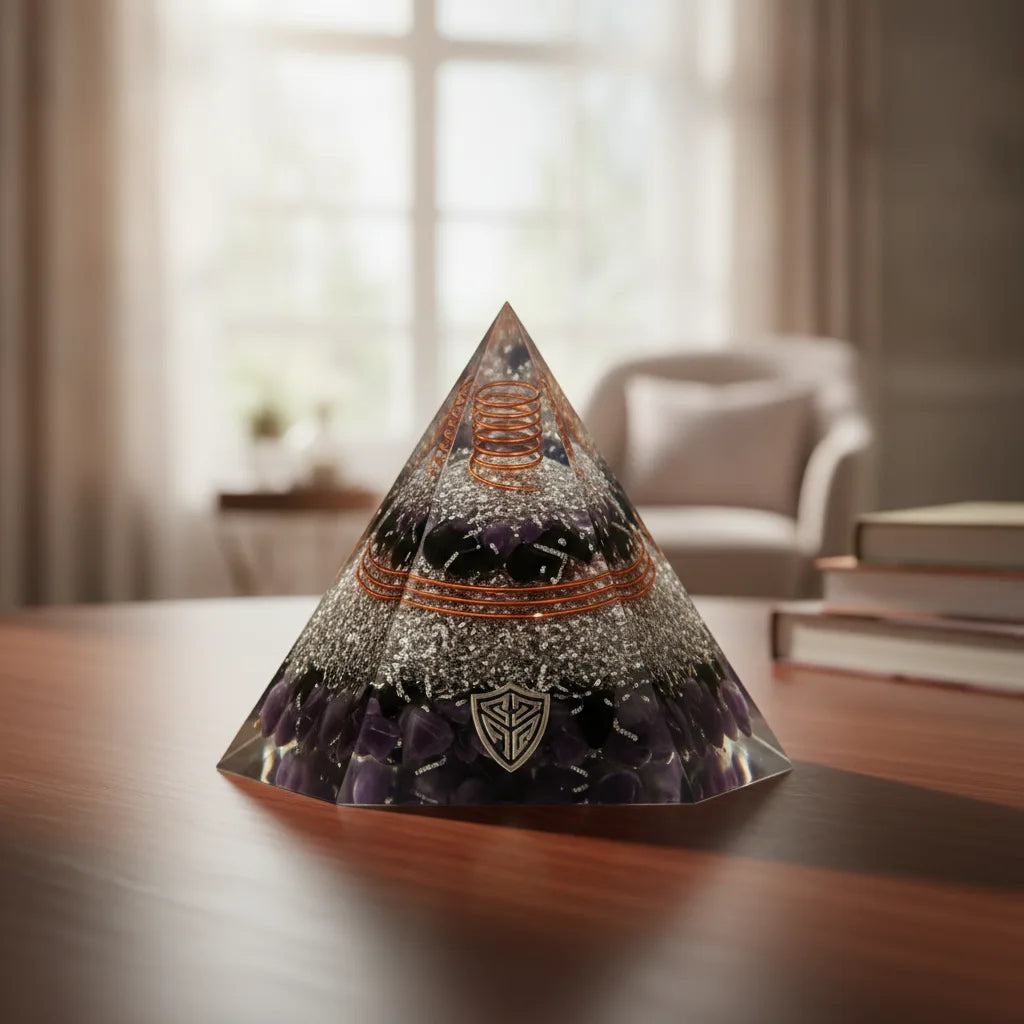 Pyramide Orgonite Bouclier de Protection Oeil de Tigre Obsidienne
