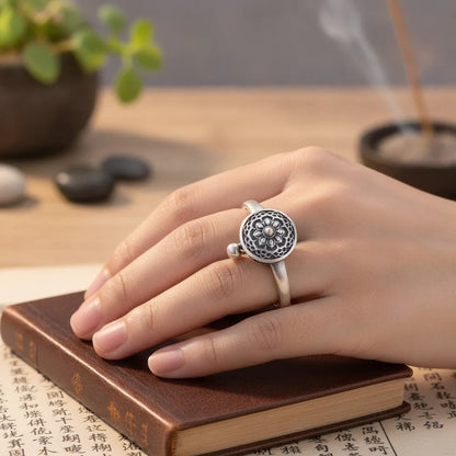 Bague Fleur de Lotus & Roue à Prières Tibétaine Argent 925