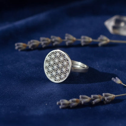 Bague Fleur de Vie Ajustable Dorée ou Argentée
