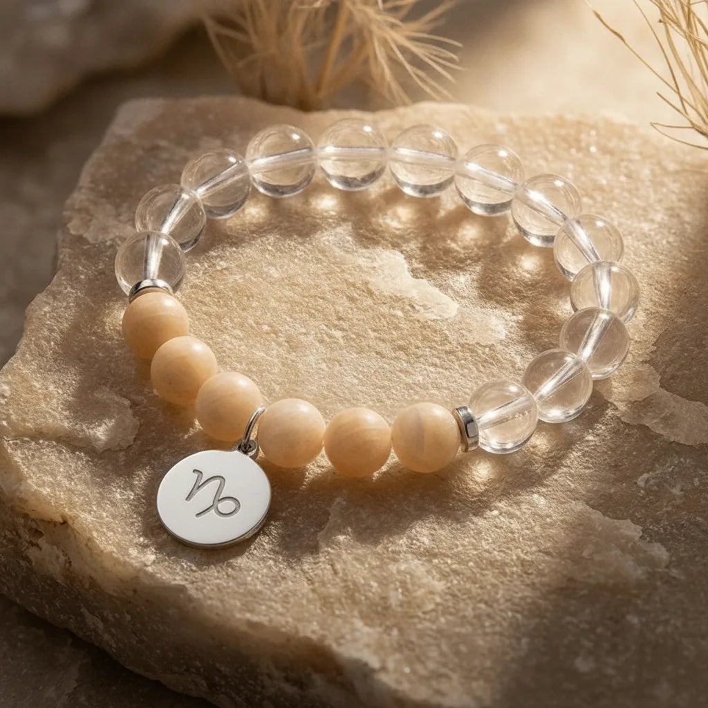 Bracelet Astrologique Personnalisé - Votre Signe & Cristal de Roche
