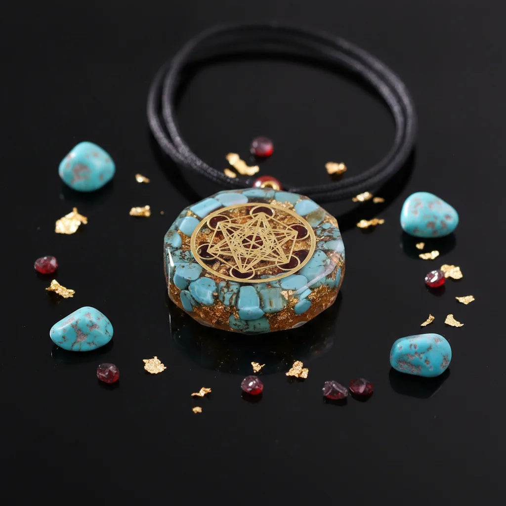 Pendentif Orgonite Cube de Métatron Turquoise