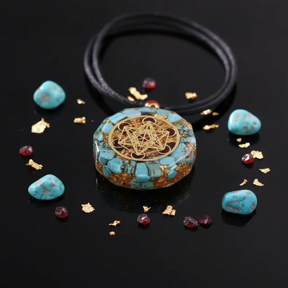 Pendentif Orgonite Cube de Métatron Turquoise