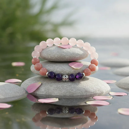 Bracelet Amour Inconditionnel : Quartz Rose, Rhodochrosite, Améthyste