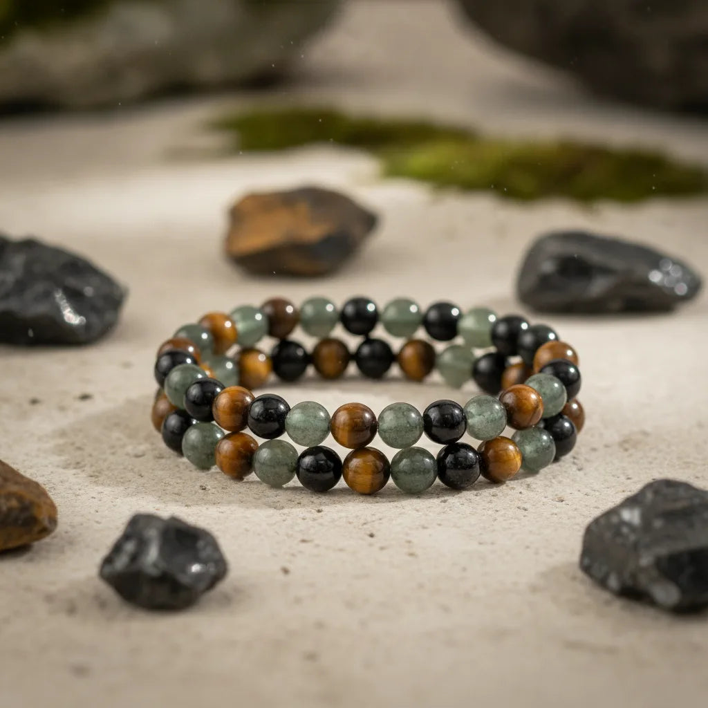 Bracelet Triple Protection : Oeil de Tigre, Hématite, Obsidienne