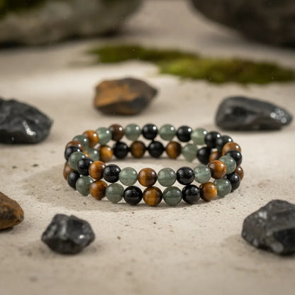 Bracelet Triple Protection : Oeil de Tigre, Hématite, Obsidienne
