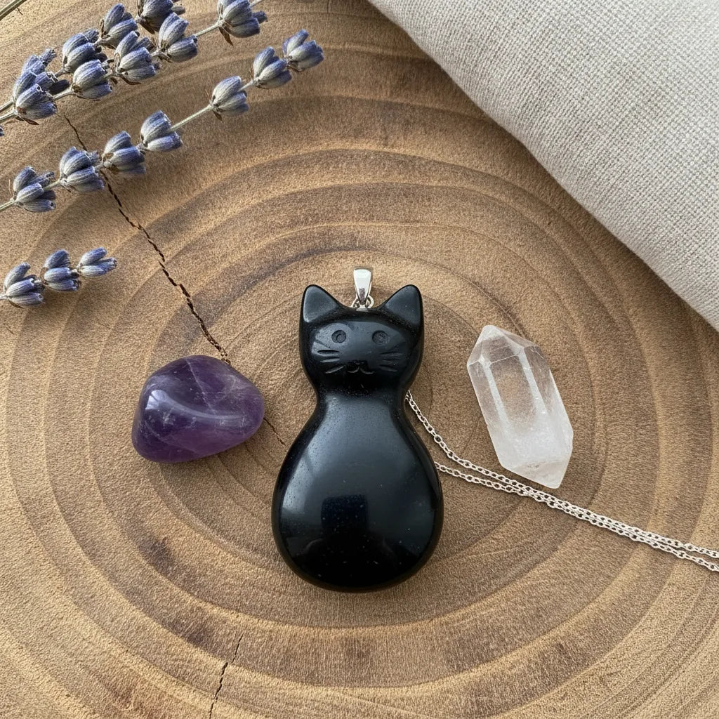 Pendentif Chat Pierres Naturelles : Joie & Intuition