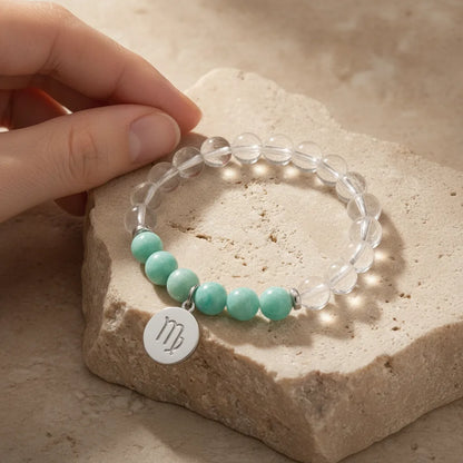 Bracelet Astrologique Personnalisé - Votre Signe & Cristal de Roche