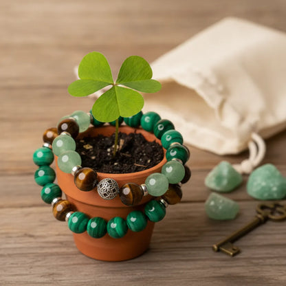 Bracelet Porte-Bonheur : Aventurine, Quartz Fumé, Malachite