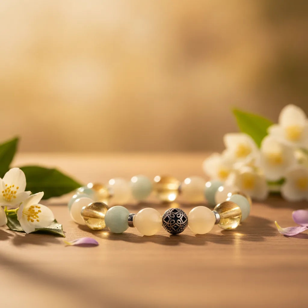 Bracelet Énergies de l'Été - Aigue-Marine, Citrine, Pierre de Lune