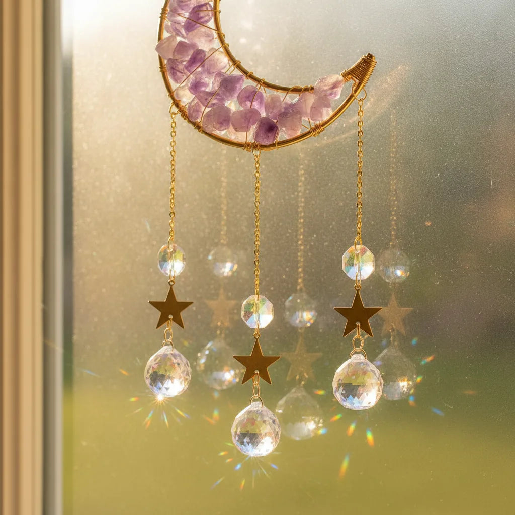 Capteur de Soleil Lune Enchantée - Améthyste, Aventurine ou Opaline