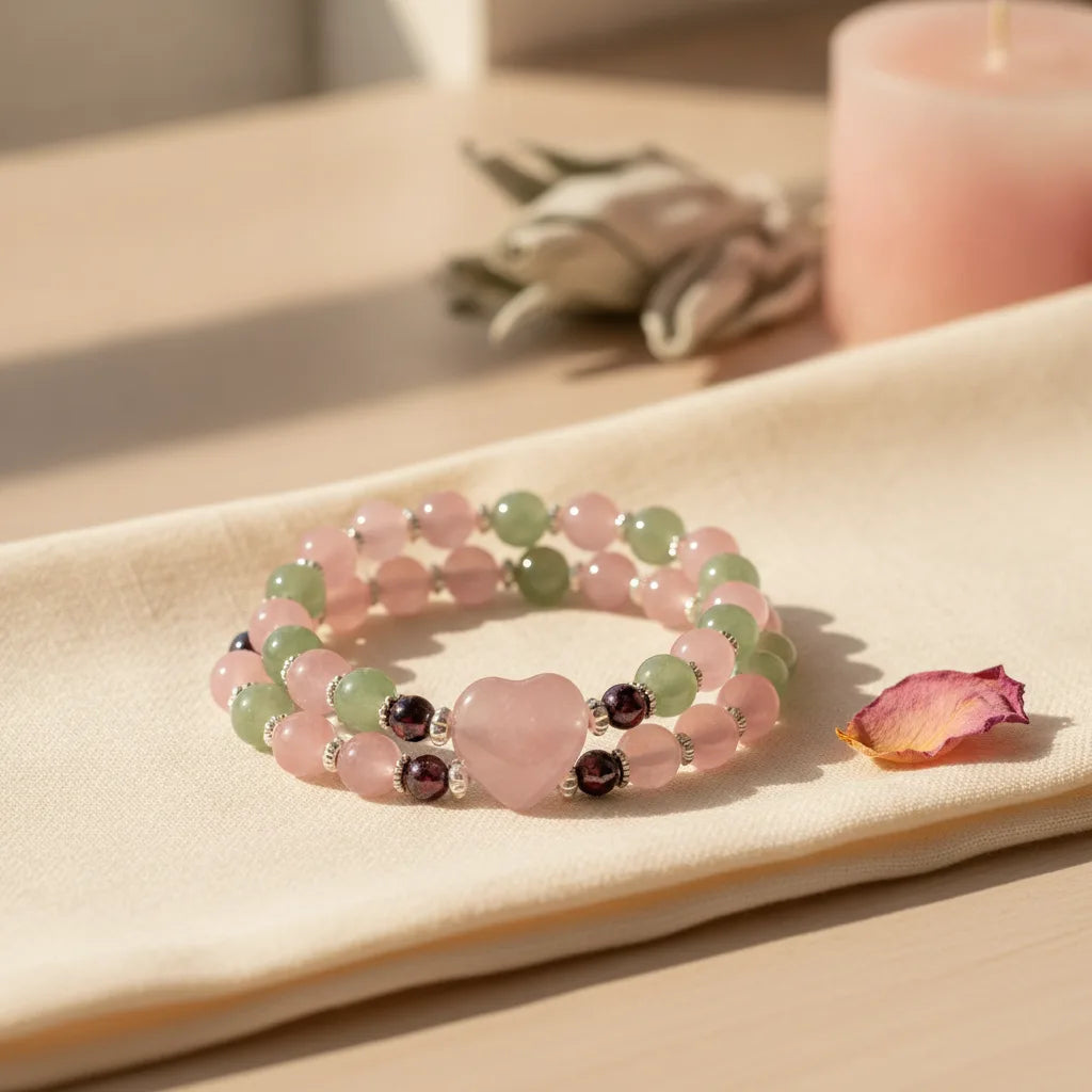 Bracelet Amour Inconditionnel : Quartz Rose, Rhodochrosite, Améthyste