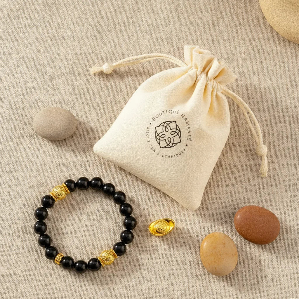 Bracelet Feng Shui Obsidienne & Pixiu Doré