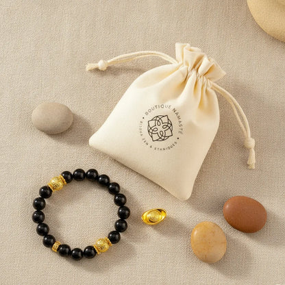 Bracelet Feng Shui Obsidienne & Pixiu Doré