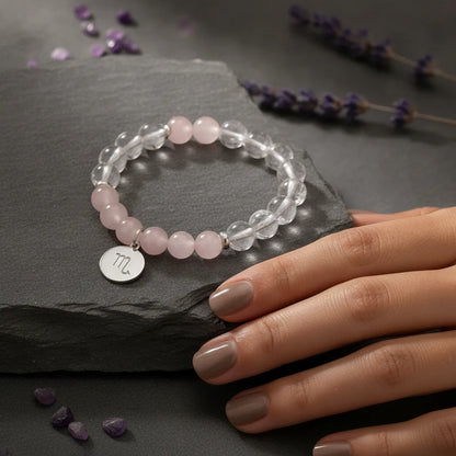 Bracelet Astrologique Personnalisé - Votre Signe & Cristal de Roche