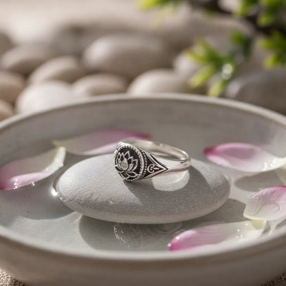 Bague Fleur de Lotus & Roue à Prières Tibétaine Argent 925