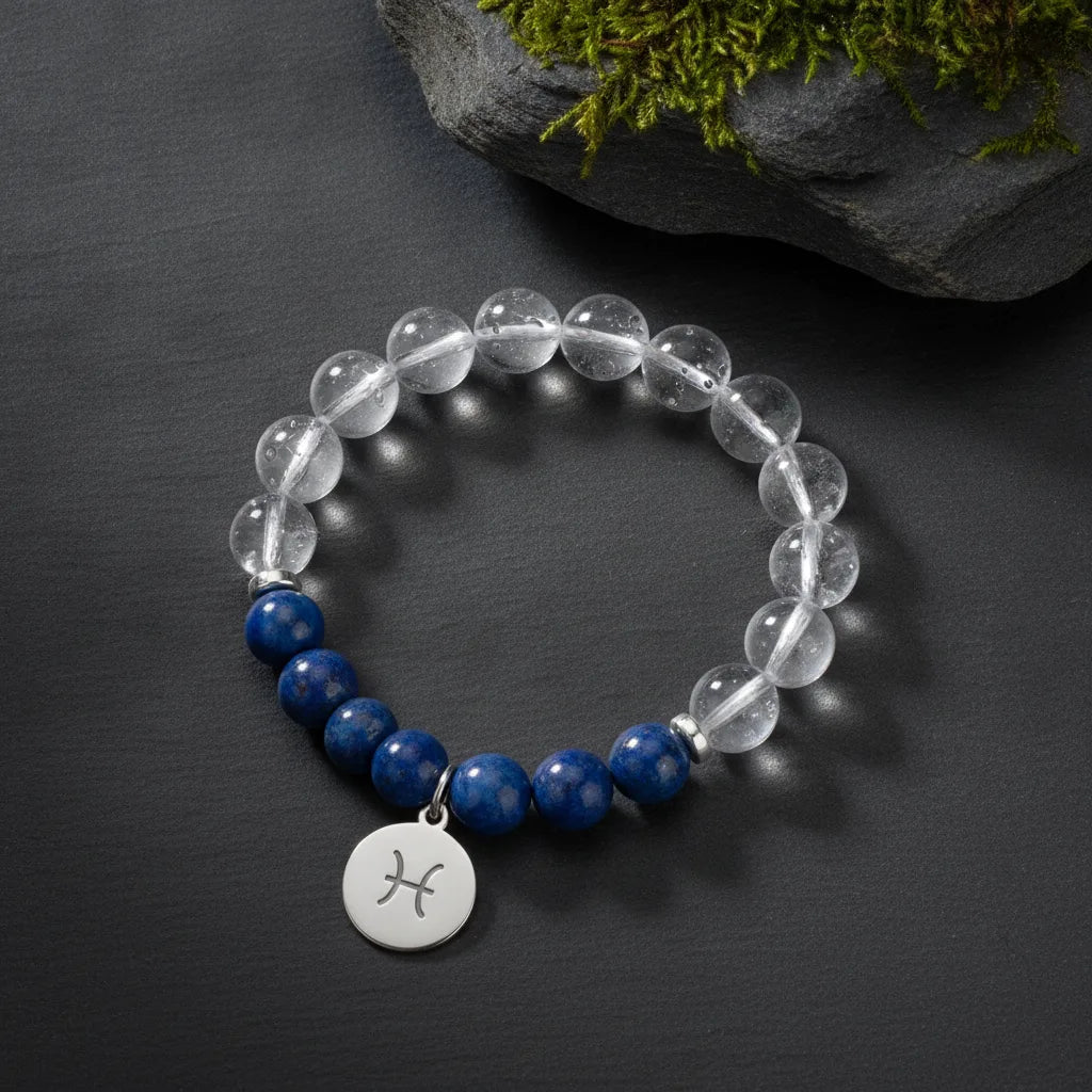 Bracelet Astrologique Personnalisé - Votre Signe & Cristal de Roche