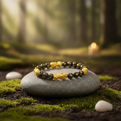 Bracelet Feng Shui Obsidienne & Pixiu Doré