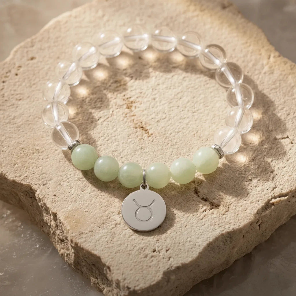 Bracelet Astrologique Personnalisé - Votre Signe & Cristal de Roche