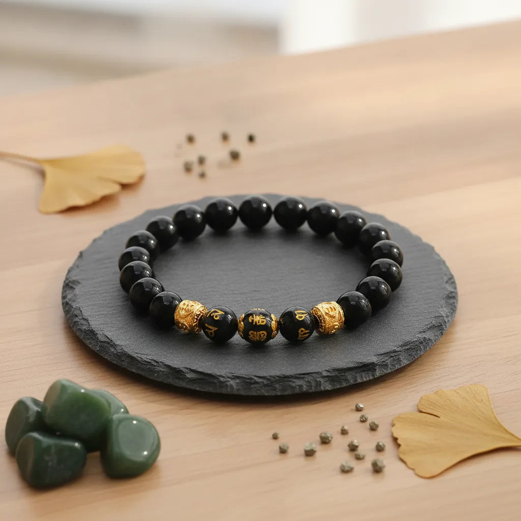 Bracelet Feng Shui Obsidienne & Pixiu Doré