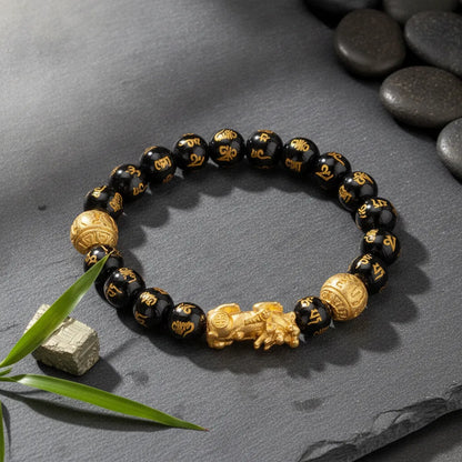 Bracelet Feng Shui Obsidienne & Pixiu Doré
